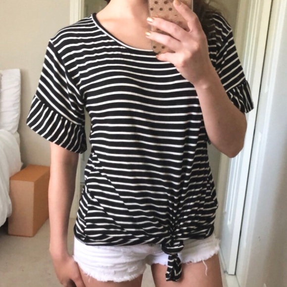 Tops - Striped Ruffle Sleeve Tee